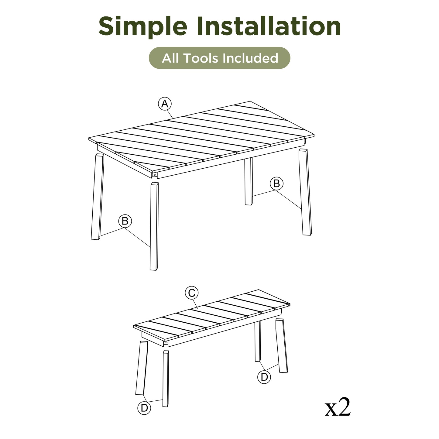 GO 3 Pieces Acacia Wood Table Bench Dining Set For Outdoor & Indoor Furniture With 2 Benches, Picnic Beer Table for Patio, Porch, Garden, Poolside, Natural image 4