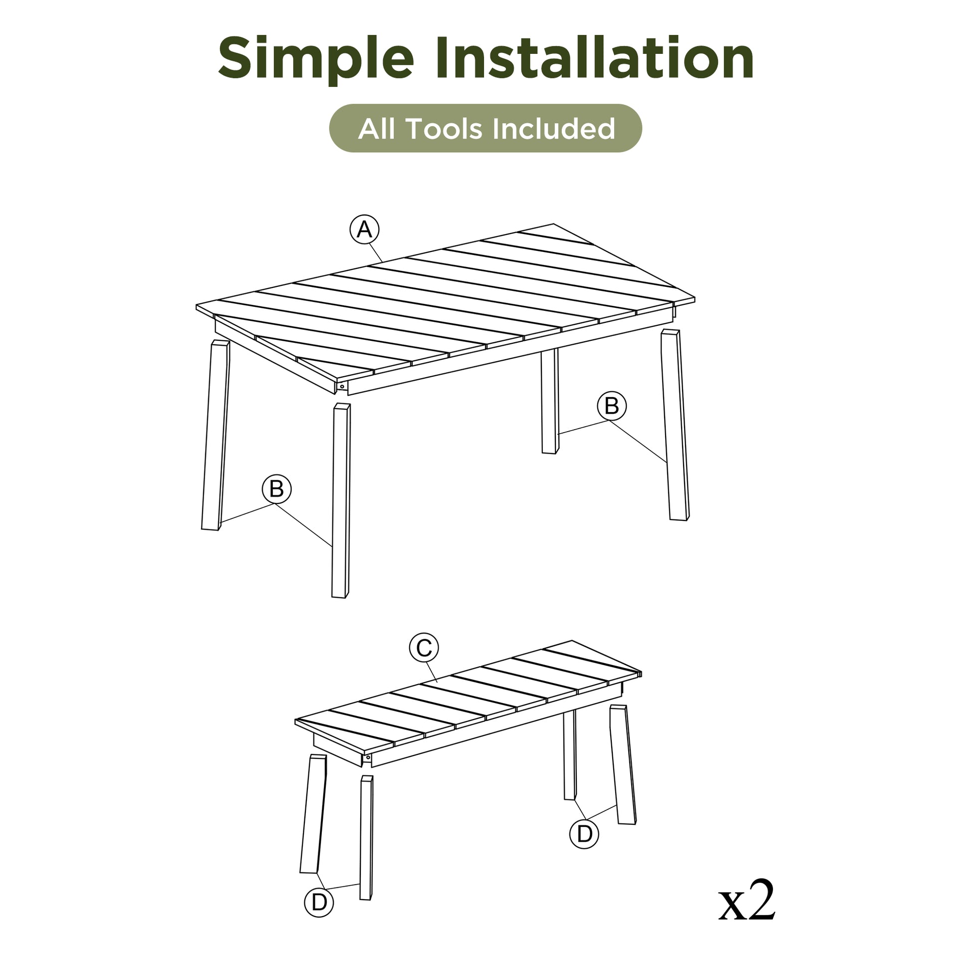 GO 3 Pieces Acacia Wood Table Bench Dining Set For Outdoor & Indoor Furniture With 2 Benches, Picnic Beer Table for Patio, Porch, Garden, Poolside, Natural image 4