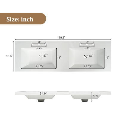 [Video]59.3 Inch Double Sink Bathroom Vanity with SMC Top, MDF Cabinet, Soft Close Doors, Divided Drawers, Wall-Mounted Modern Storage Vanity for Large Bathrooms image 12