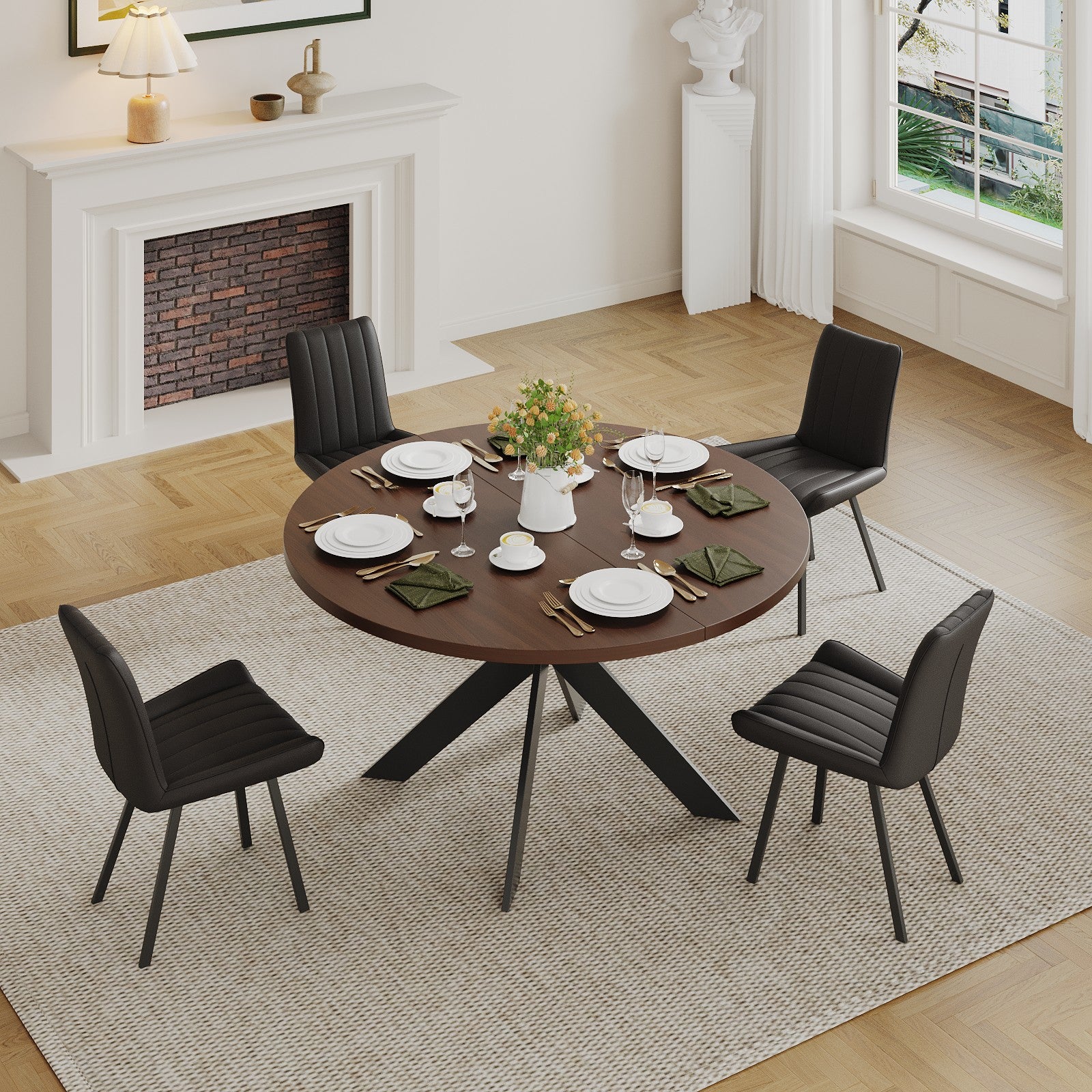 Round dining table, black walnut, brown,115cm image 2