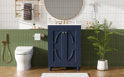 24" Modern Bathroom Vanity with Ornate Elliptical Motif Design & Soft-Close Hinges, Bathroom Cabinet with Back Open Structure, Ball-Turned Legs with French Elegance image 11
