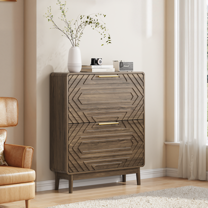 31.5" Walnut Shoe Cabinet, Mid-Century Modern Freestanding Shoe Cabinet, Freestanding Organizer with 2 Flip-Top Drawers, Suitable for Entry, Hallway and Foyer image 7
