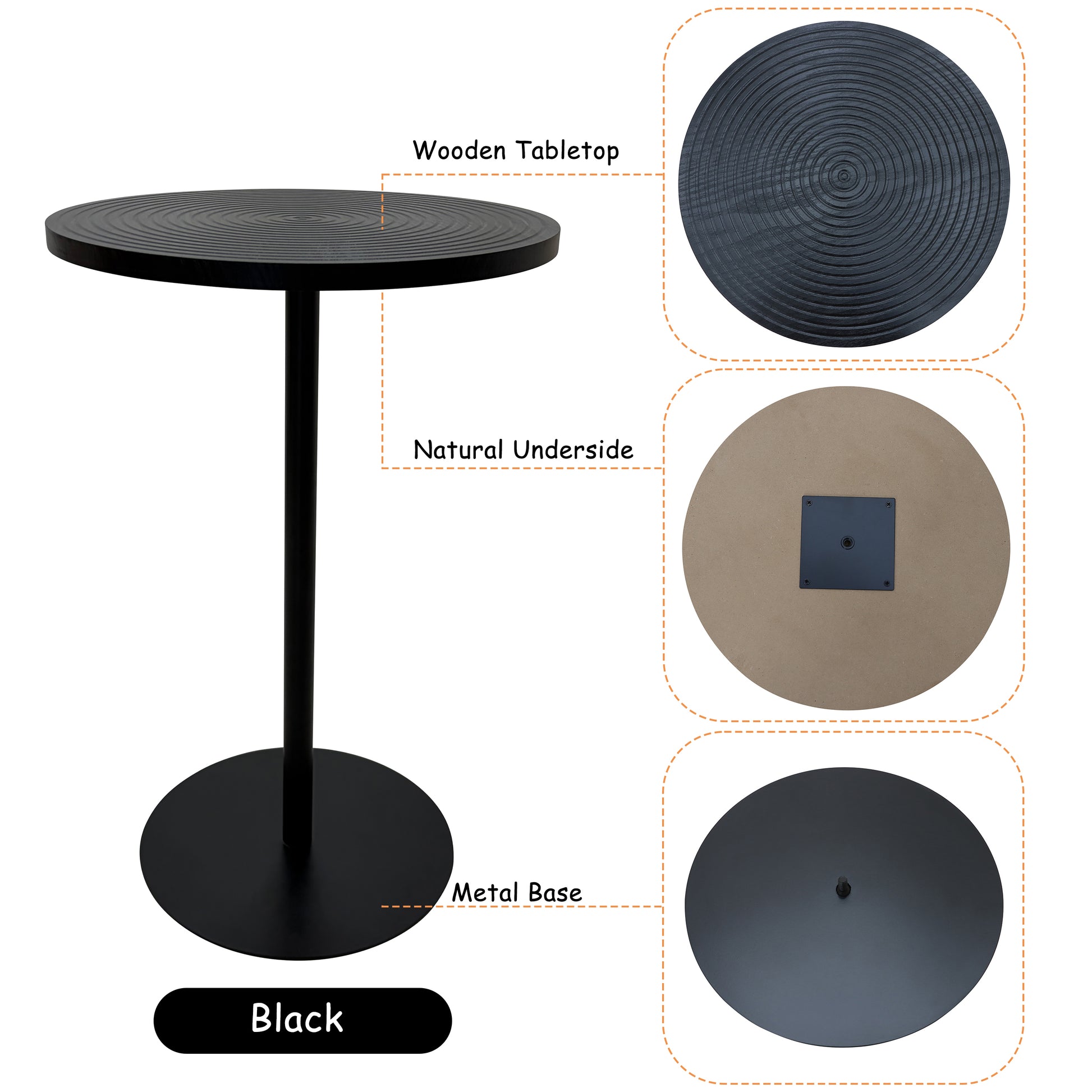 Set of 2 Small Round Side Table Wooden Concentric Circles Coffee Table for Two Metal Pedestal Nightstand for Corner Small Space (Walnut Brown & Black) image 12