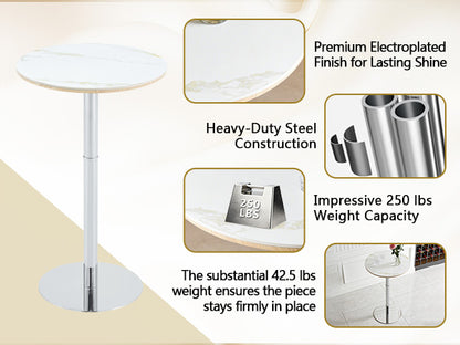 Rock slab circular tabletop non adjustable (39 inches high) bar table, bar table with silver legs and base (white) image 4