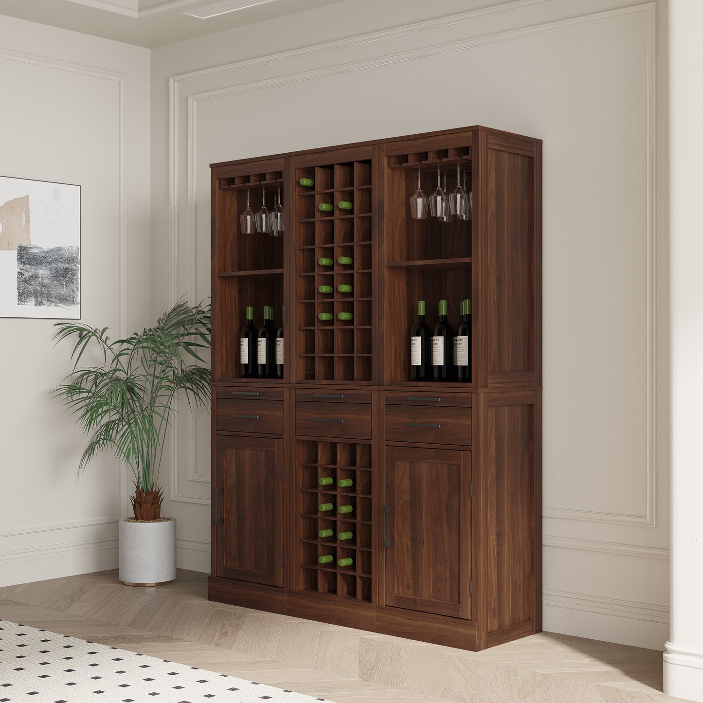brown walnut color modular 24 wine bar cabinet Buffet Cabinet image 6