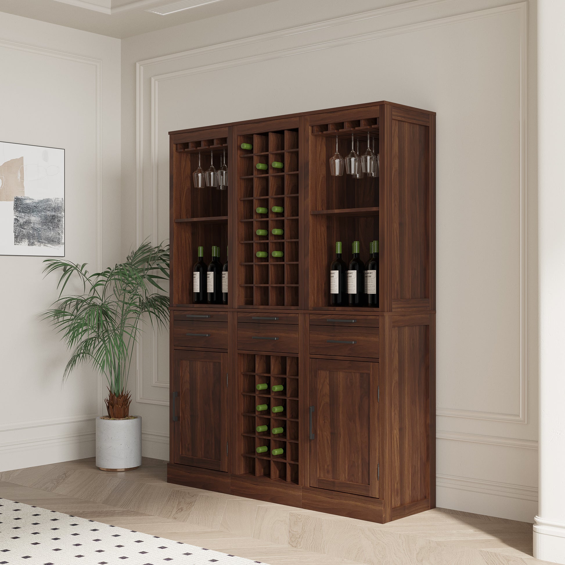 brown walnut color modular 24 wine bar cabinet Buffet Cabinet image 6