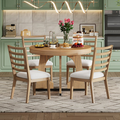 TREXM Round Dining Table for 4 with Chairs Set, Extendable Dining Table Set with 16" Removable Middle Leaf, 5 Piece Retro Dining Table Set Unique Geometric Design for Kitchen, Dining Room (Natural) image 5