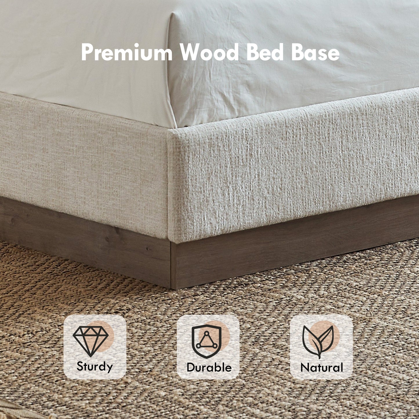 Hosford Upholstered Wingback Bed / Upholstered Wood Base Platform Bed / 52.5" High Headboard / Minimalist / Rusticity / No Box Spring Needed / King / Oat Boucle / No Noise image 9