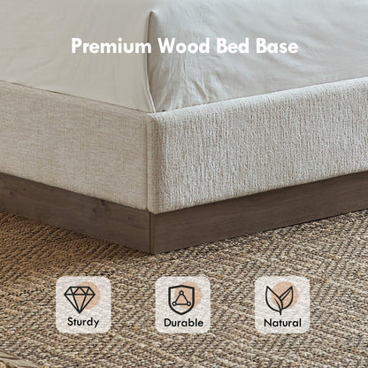 Hosford Upholstered Wingback Bed / Upholstered Wood Base Platform Bed / 52.5" High Headboard / Minimalist / Rusticity / No Box Spring Needed / King / Oat Boucle / No Noise image 9