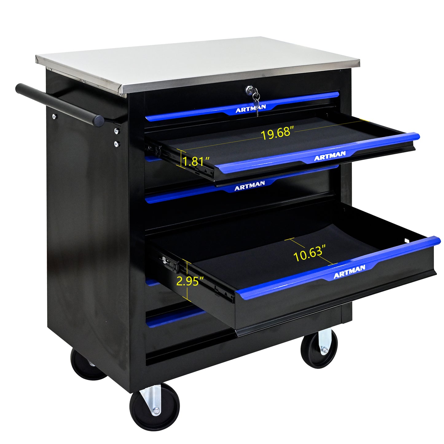 7 DRAWERS MULTIFUNCTIONAL TOOL CART WITH WHEELS-BLACK&BLUE image 8