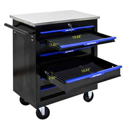 7 DRAWERS MULTIFUNCTIONAL TOOL CART WITH WHEELS-BLACK&BLUE image 8