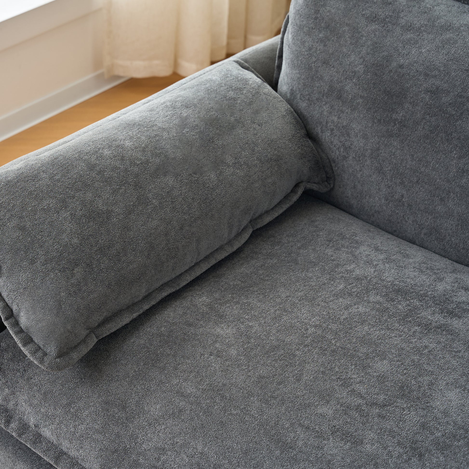 Oversized 41.73" Sofa Chair, Modern Upholstered Armchair with 1 Toss Pillow, Modular Sectional Sofa for Living Room, Deep Seat Reading Sofa for Bedroom Apartment, DIY Combination Chenille,Grey image 9