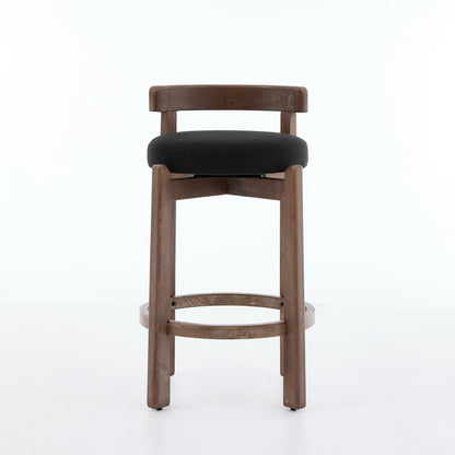 Set of 2 Swivel Counter Stools,Mid-Century Modern Bar Stools with Back,26 Inch Seat Height,Solid Wood Frame,Soft Linen Upholstered Bar Chairs with Footrest,Ideal for Kitchen Island,Black,SW1882BK image 2