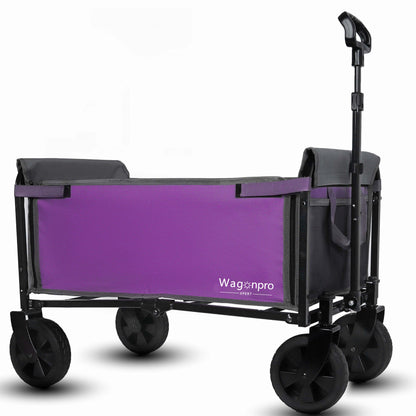 All-in-One Convertible Folding 4-Wheel Trolley with Bench Seat and Dog Leash - Heavy Duty Foldable Utility Trolley for Camping, Beach, Shopping - Versatile Seating and Storage Space, purple/gray image 1