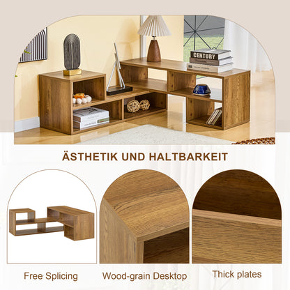 Modular Extendable TV Stand, Rustic Wood Media Console with Open Storage Cubbies, Freestyle Combination Entertainment Center, Adjustable TV Cabinet for Living Room Bedroom Apartment image 10