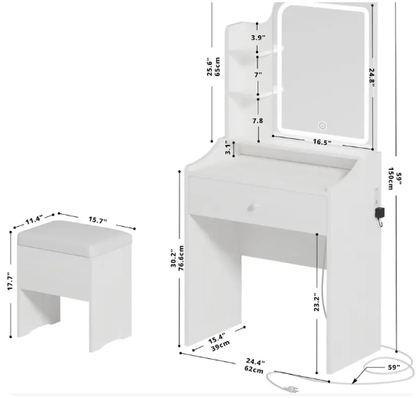 White vanity set includes smart LED mirror, women's bedroom makeup table with storage; suitable for bedrooms, living rooms, dormitories, etc. image 10