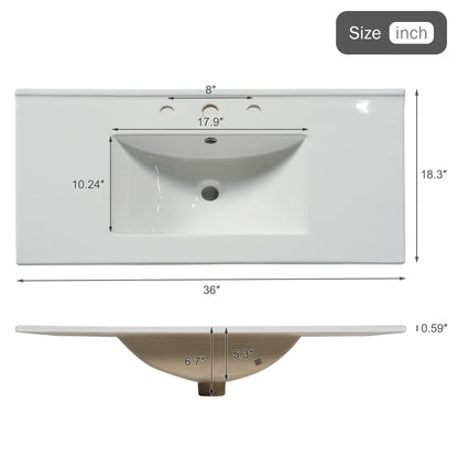 [Video]36 Inch Single Sink Bathroom Vanity with ceramic Top, MDF Cabinet, Soft Close Doors, Divided Drawers, Wall-Mounted Modern Storage Vanity image 11