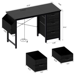 47.3" Black Office Desk with Power Outlet & Drawers - Dekuch