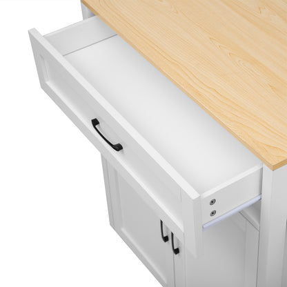 K&K 82.7 inch Kitchen Island with Extendable Dining Table for 4-6 Person,Two-tone Kitchen Table with Double-sized Storage, Power Outlet, Kitchen island with Storage 2 Drawers 2 Side Open Shelves,White image 7