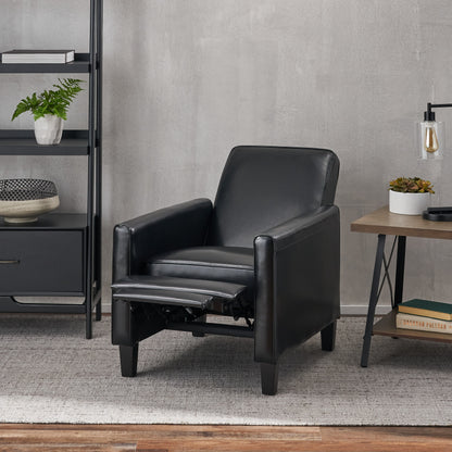 27.5" Push Back Recliner Chair Upholstered Recliner Armchair with Solid Beech Wood Legs for Living Room and Bedroom(Old SKU:52422.00PUBLK), Black image 4