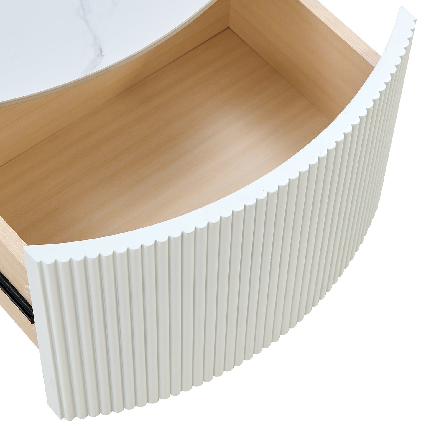 Modern Round Movable Coffee Table with Casters, 2 Drawers, Marble Pattern Sintered Stone Top, White, 29.5" image 10