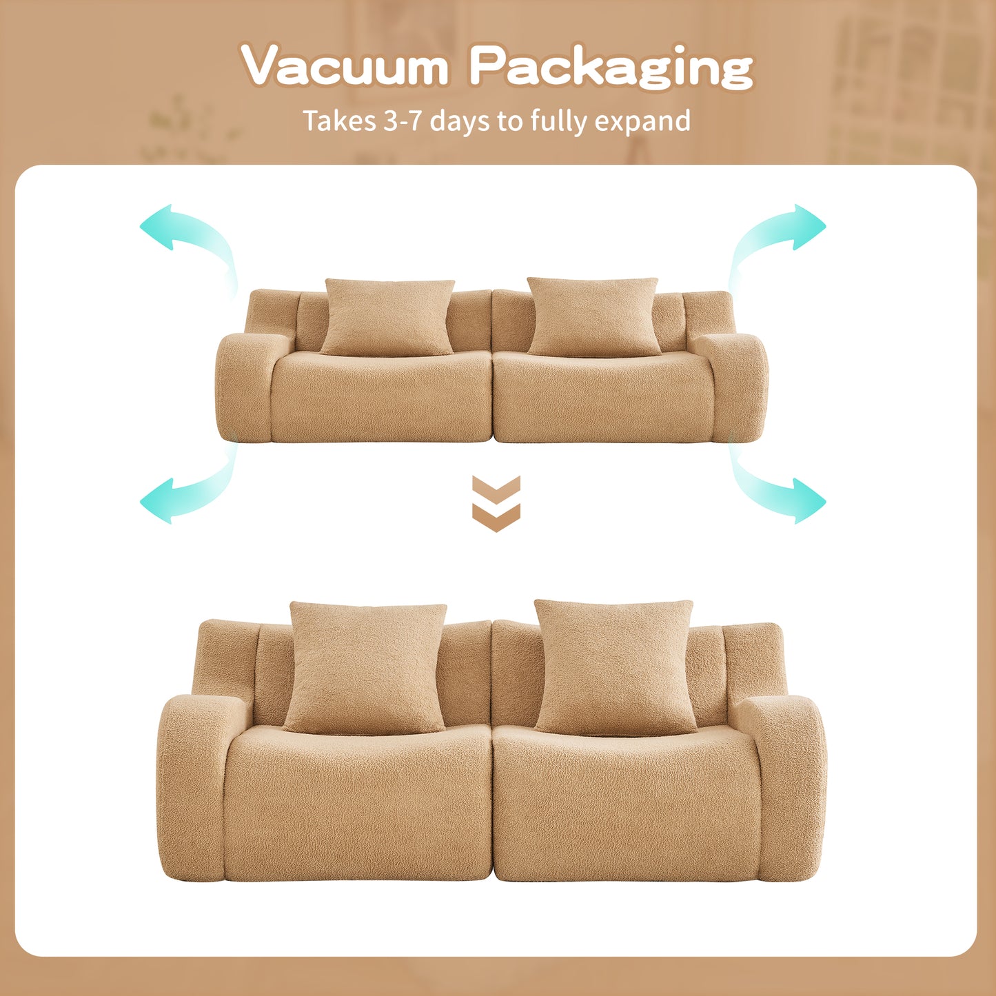 Soft Teddy Fabric Boneless Sofa,No Assembly Required Streamlined Design,Anti-Slip Design 32D High Density Sponge Fits Living Rooms Bedrooms,Camel image 12