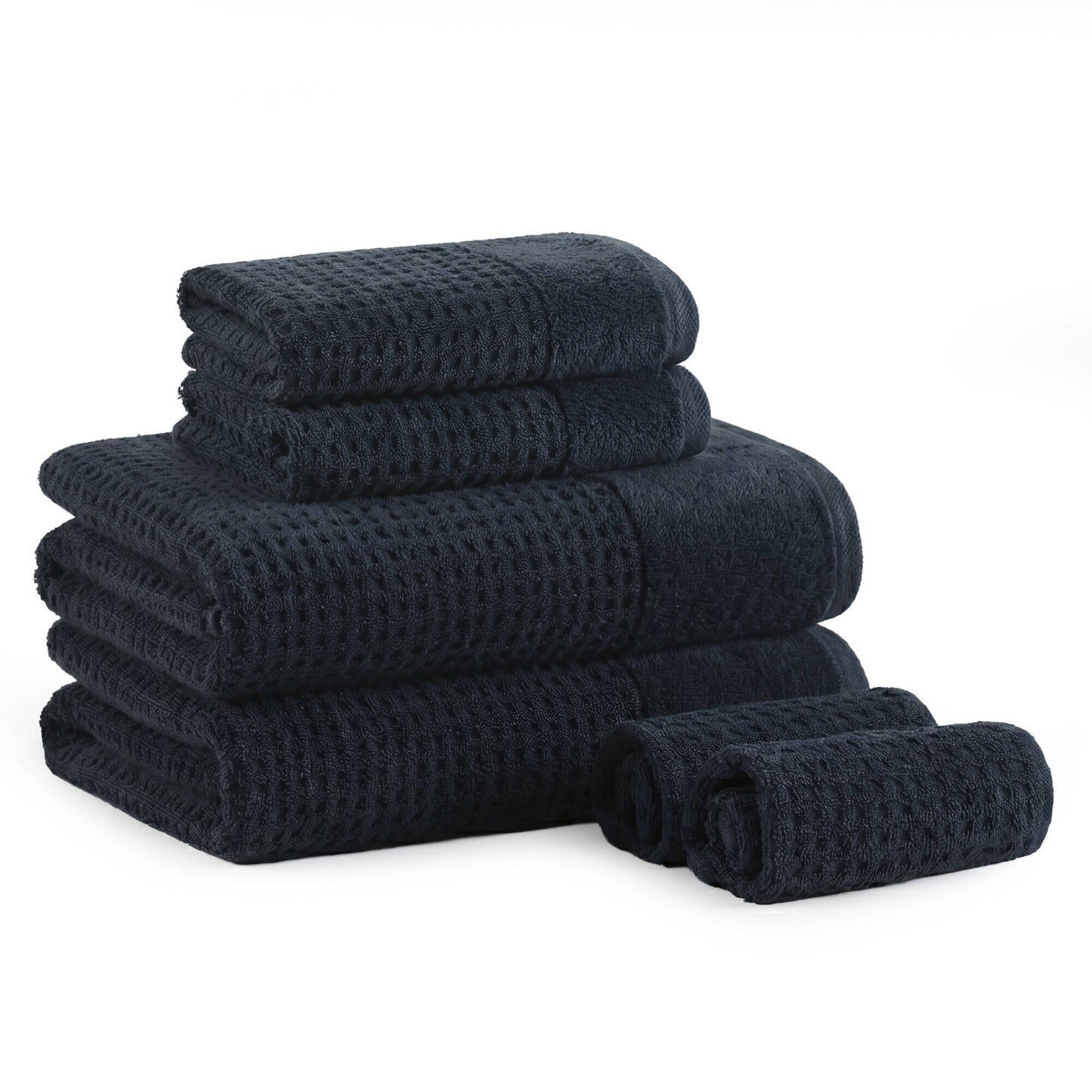 6 Pieces Combed Cotton Waffle Jacquard Bath Towel Set,Navy image 6
