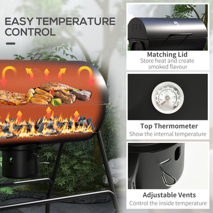 Outsunny Barrel Charcoal BBQ Grill with 420 sq.in. Cooking Area, Outdoor Barbecue with Wheels, Ash Catcher and Built-in Thermometer for Patio Picnic, Backyard Party, Black image 6