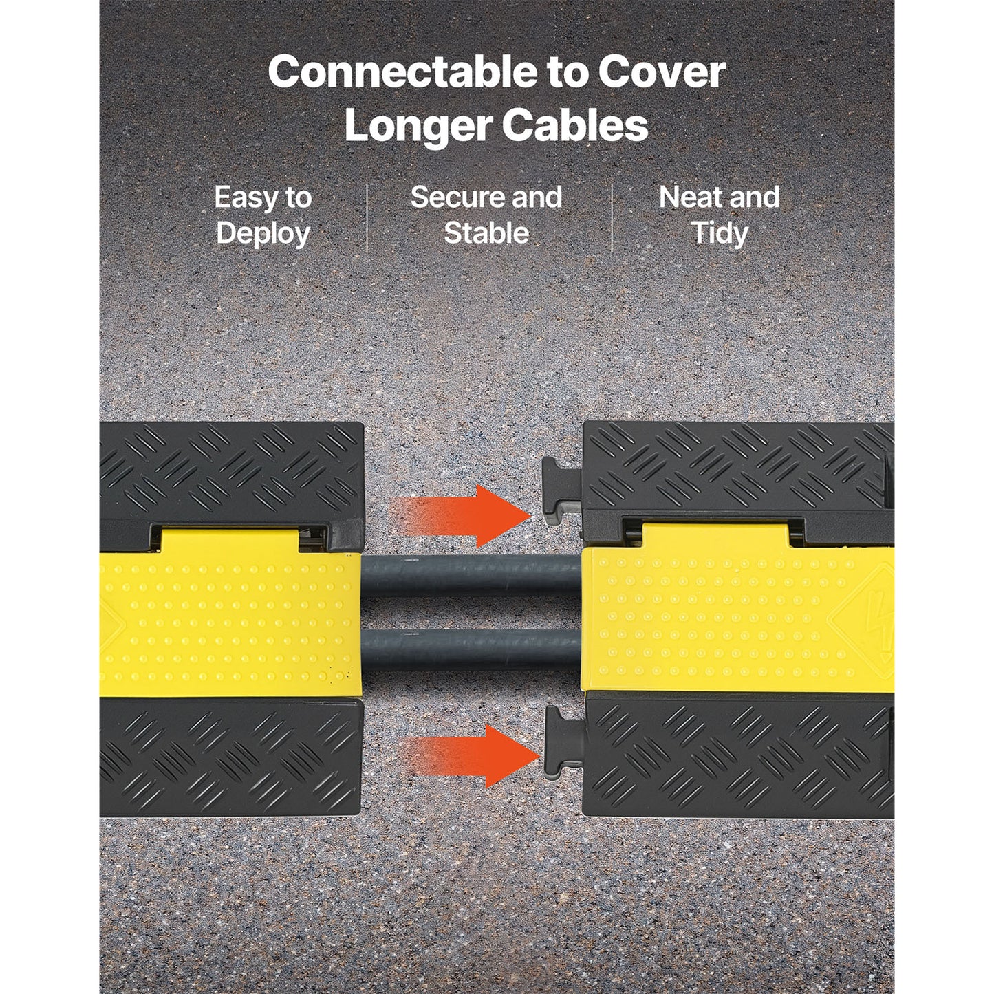 Cable Protector Ramp, 22,000 lbs/axle Capacity, 2 Channel Heavy Duty Rubber Cord Hose Wire Cover, 1.3 x 1.2 in Channel, Traffic Speed Bump with Flip-Open Top Cover, for Indoor Outdoor, 1 Pack image 6