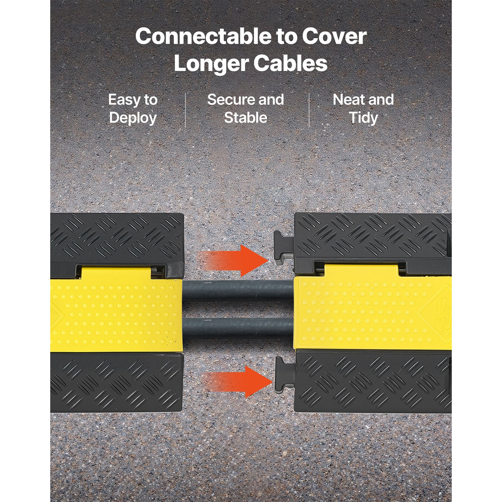 Cable Protector Ramp, 22,000 lbs/axle Capacity, 2 Channel Heavy Duty Rubber Cord Hose Wire Cover, 1.3 x 1.2 in Channel, Traffic Speed Bump with Flip-Open Top Cover, for Indoor Outdoor, 1 Pack image 6