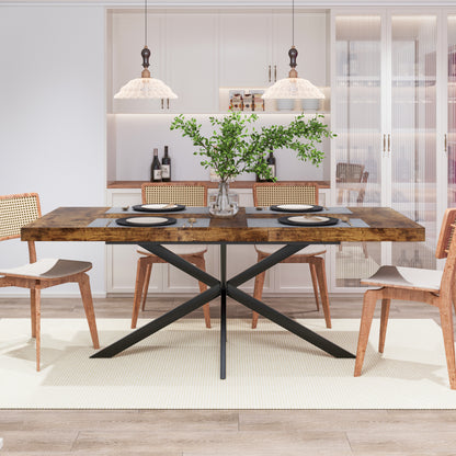 55.11"-70.86"Retro Rectangular Stretch Dining Table, Antique Wood Top And Same Color Relief Plate,With Storage Box,Suitable for dining rooms, kitchens, and living rooms, Brown image 4