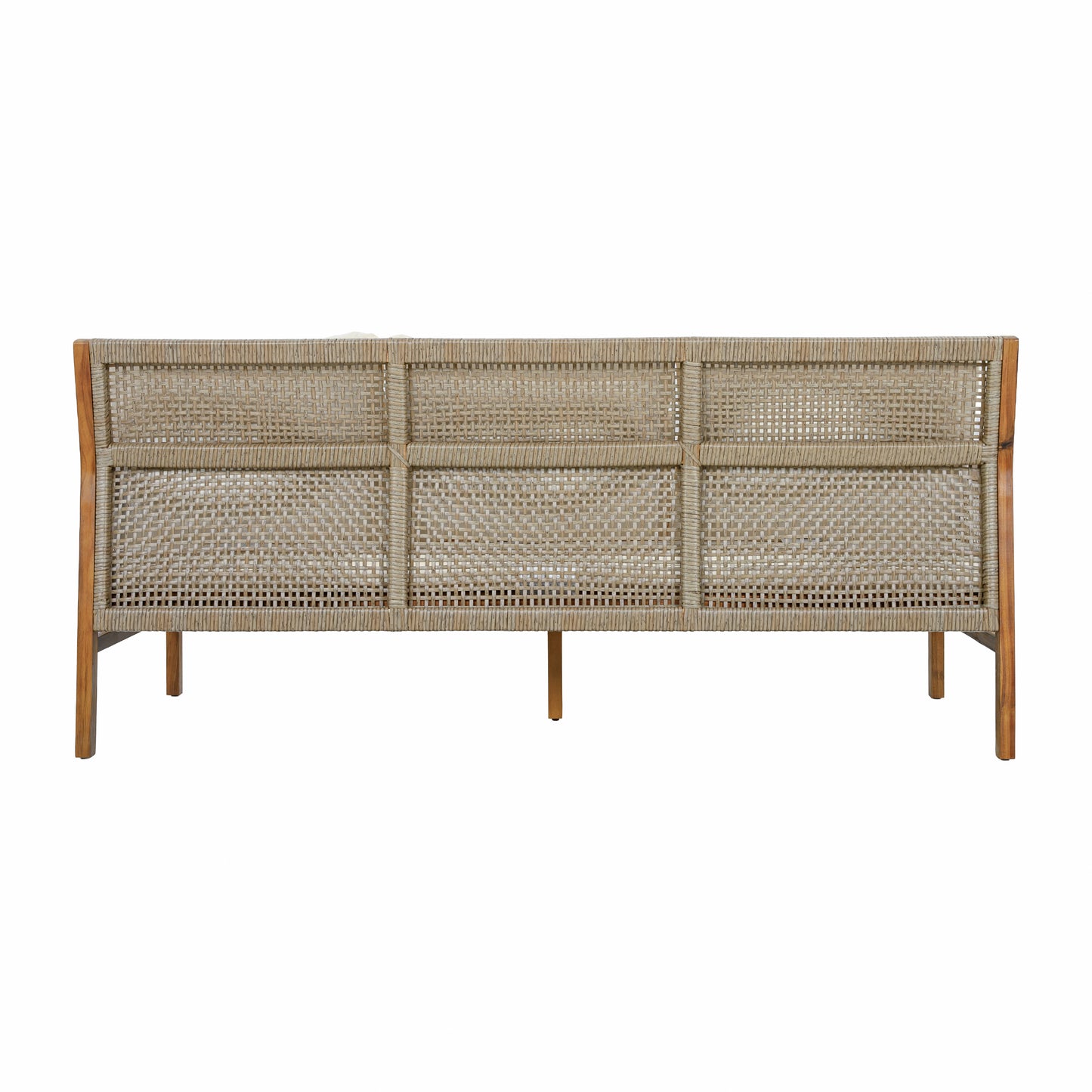 3 Piece Acacia Wood Patio Furniture Set, Outdoor Wicker Furniture Sectional Sofa Set with Coffee Table, 4 Seats Sofa Deep Seating with Soft Cushions for Garden, Backyard, Teak & Mix Brown & Cream image 10