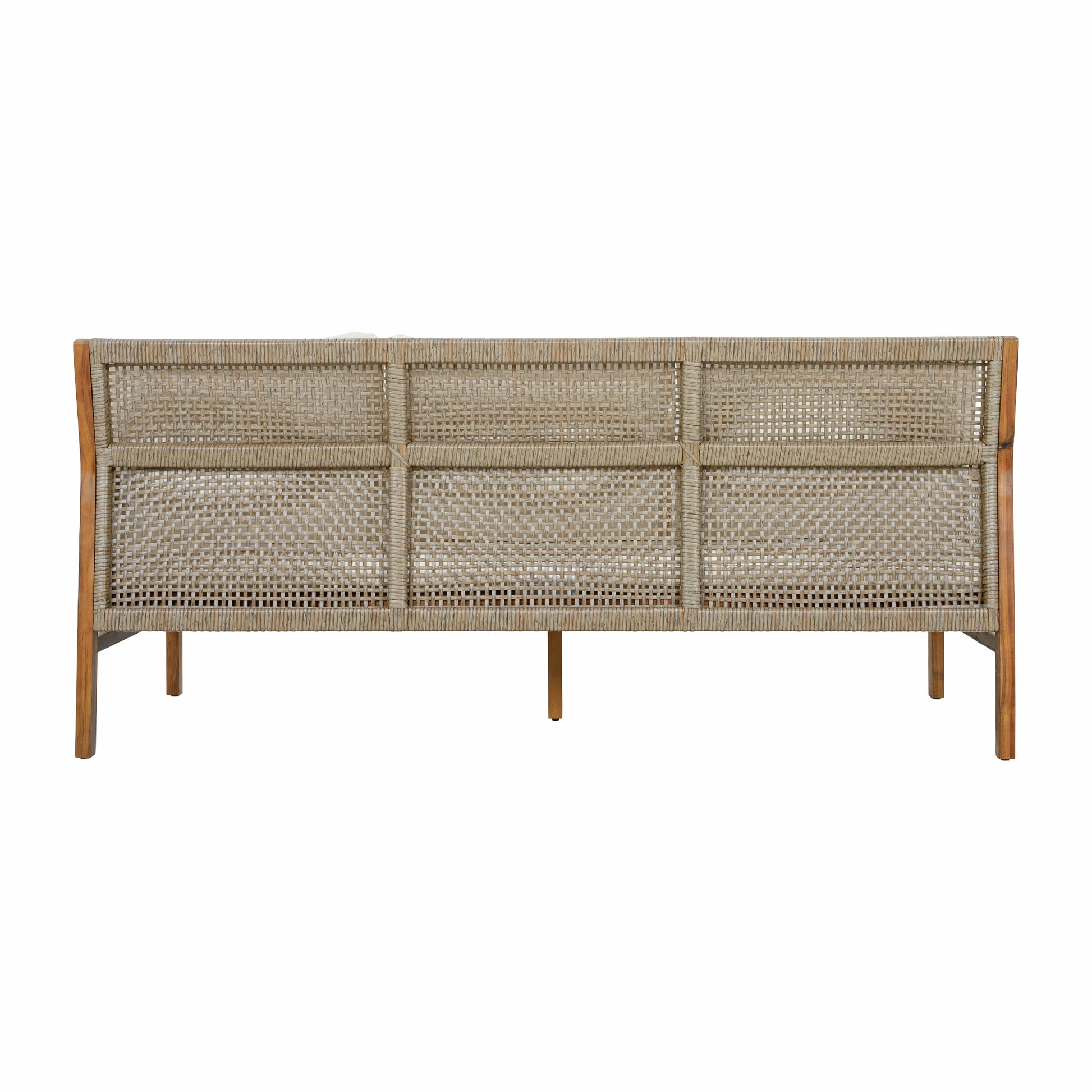 3 Piece Acacia Wood Patio Furniture Set, Outdoor Wicker Furniture Sectional Sofa Set with Coffee Table, 4 Seats Sofa Deep Seating with Soft Cushions for Garden, Backyard, Teak & Mix Brown & Cream image 10