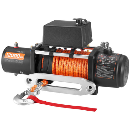 Electric Winch, 12000 lbs Load Capacity, 12V DC Truck Winch with Φ0.36 in x 75.5 ft Synthetic Rope, Wireless & Wired Remote Control, IP55 Waterproof for Towing Off-Road SUV Jeep Trailer Boat image 7