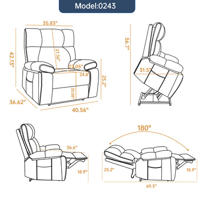 Orange Leatheraire Heat Massage Dual Motor Infinite Position Up to 350 LBS Large Electric Power Lift Recliners with Hidden Cup Holders, Power-Remote, Medium-firm and Heavy Duty image 3