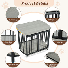 GO 31.5" Furniture Style Dog Crate for Small and Medium Dogs, Wooden Cage Indoor Kennel Furniture, Modern Dog Crate End Table with Double-Doors, Gray