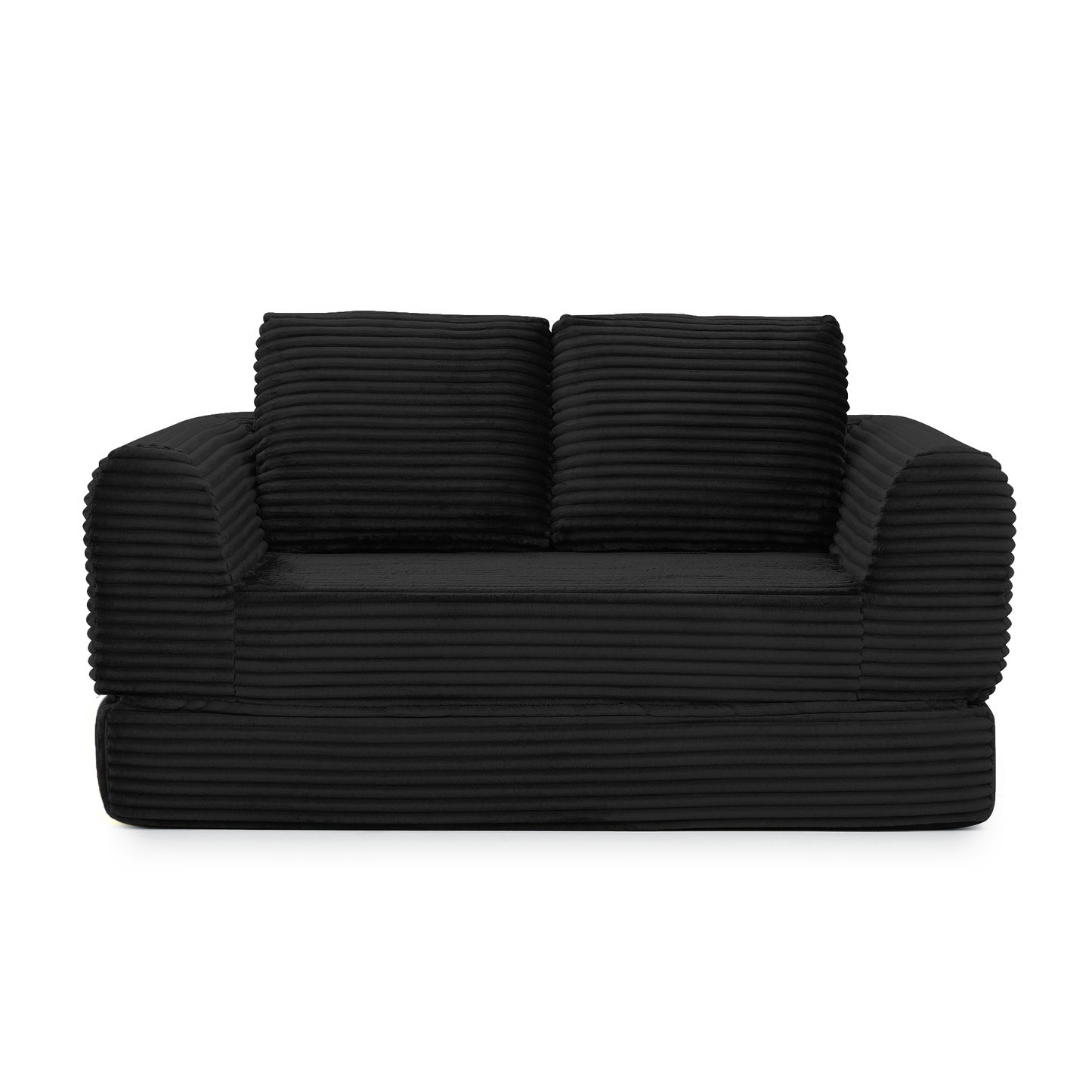 2-in-1 Folding Convertible Sofa Bed, Modern Corduroy Sleeper Couch with 2*pillows, Futon Modular Upholstered Boneless Loveseat with Pull-Out Bed,Folding Floor Modular Couch for Living Room Black image 6