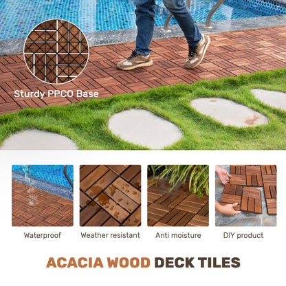 Acacia Wood Interlocking Deck Tiles Checker Pattern, 20 PCS 12" x 12" Square Acacia Hardwood Outdoor Flooring for Patio, Bancony, Pool Side,.. image 6