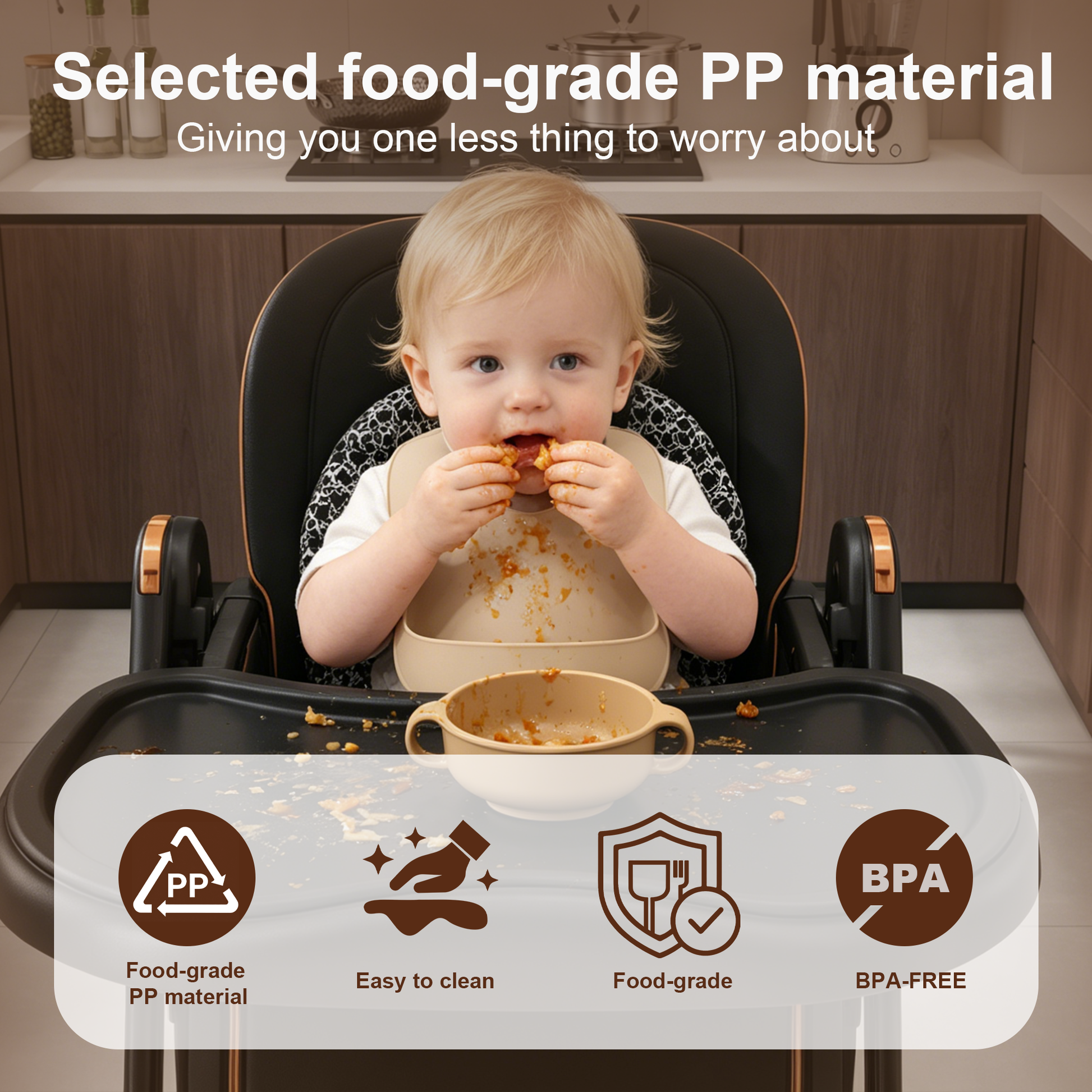 Convertible Baby High Chair to Rocker with 5-Point Harness, Foldable Infant Feeding Chair with Silent Locking Wheels & Removable 2-Tier Easy-Clean Tray for 6M-3Yrs(Black) image 8