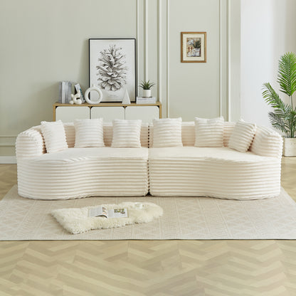 Curved Sectional Sofa, 111.5-inch Oversized Modern Bone-Free Cloud Sofa with 6 Pillows Luxury Corduroy Four-Seater Memory Foam Sofa with Deep Seat Design,beige W3505P355585 image 1