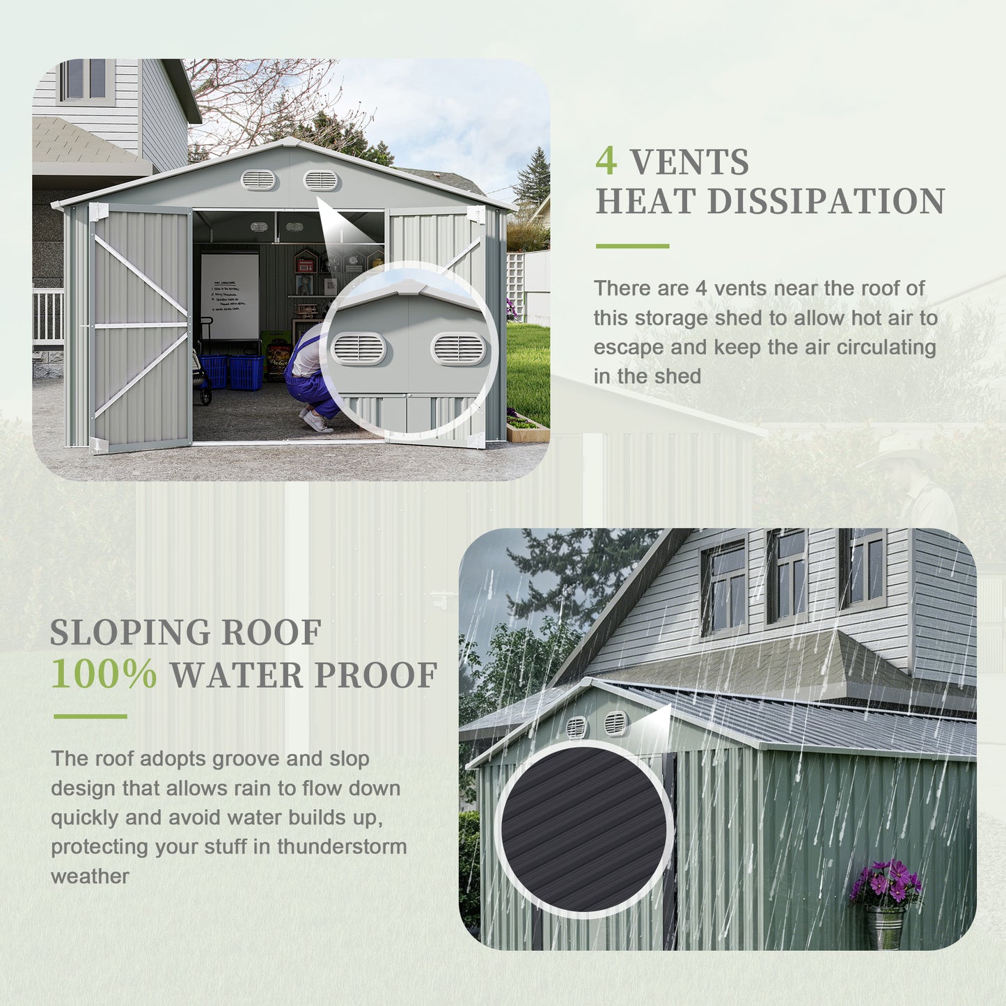 10x12 FT Outdoor Metal Storage Shed, Large Storage Sheds with Sturdy Frame Structure, Metal Garden Tool Shed with Lockable Door for Garden,Gift a foldable flower pot stand, Backyard, WHITE image 4