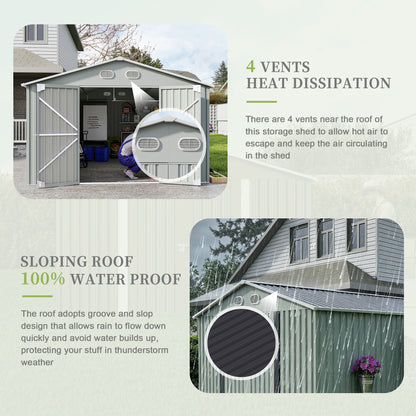 10x12 FT Outdoor Metal Storage Shed, Large Storage Sheds with Sturdy Frame Structure, Metal Garden Tool Shed with Lockable Door for Garden,Gift a foldable flower pot stand, Backyard, WHITE image 4