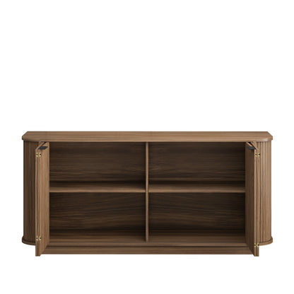 63"Wavy Storage Sideboard, Double-Door Buffet Cabinet with Adjustable Shelves, Suitable for Kitchen, Living Room, Hallway - Versatile Storage (Brown) image 9