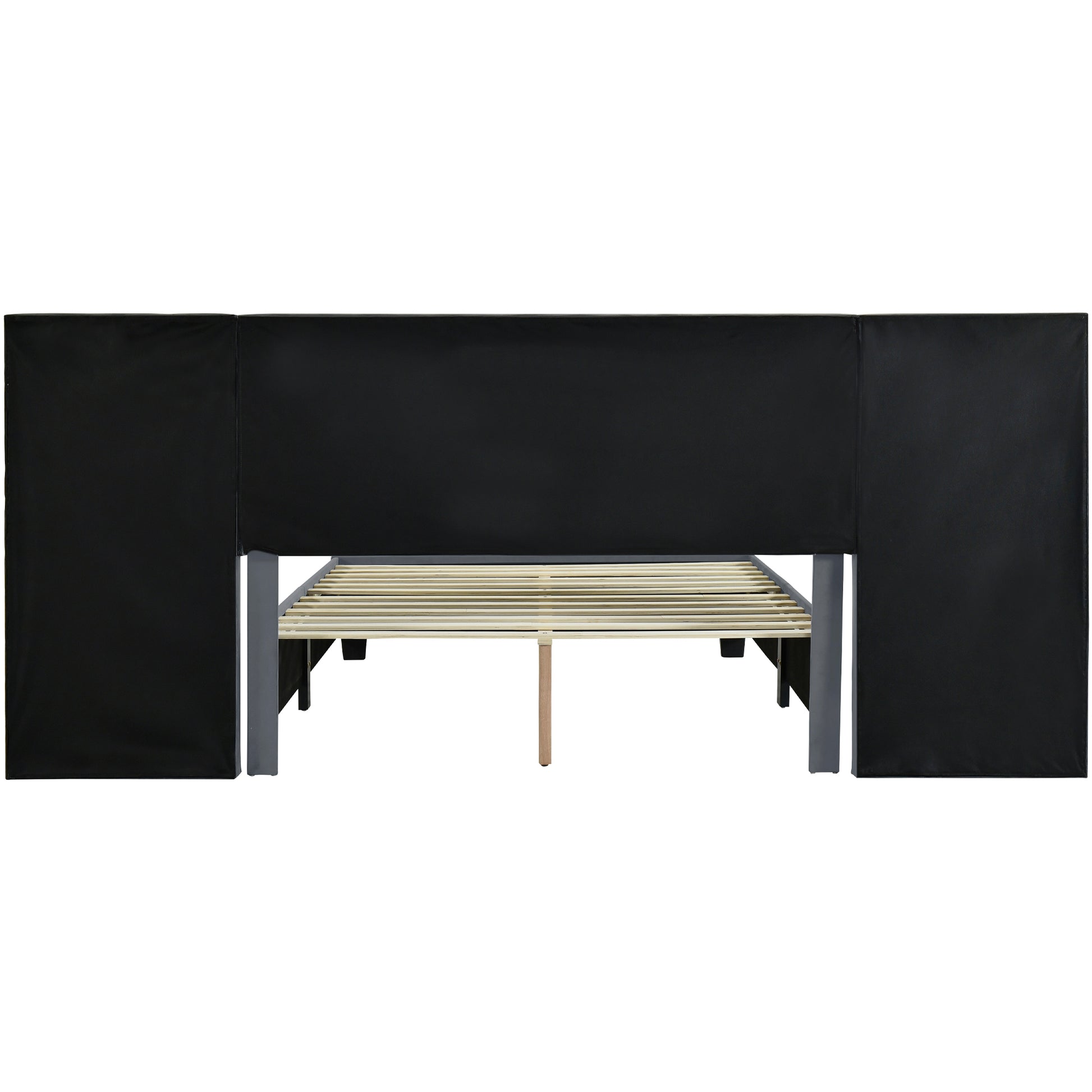 Queen Size Upholstered Platform Bed with Big Headboard, Bedroom Furniture, Velvet, Gray image 7