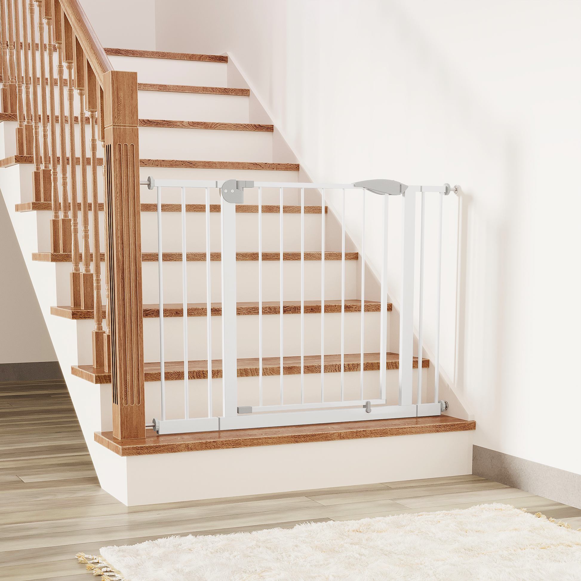 2 Pack 29.5-44.1" Wide Baby Gate for Stairs, Dog Gate Indoor for Doorways, No Drilling Pressure Mounted Pet Gates for Kids, Easy Walk Through Safety Gate, White image 12