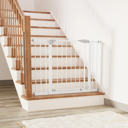 2 Pack 29.5-44.1" Wide Baby Gate for Stairs, Dog Gate Indoor for Doorways, No Drilling Pressure Mounted Pet Gates for Kids, Easy Walk Through Safety Gate, White image 12