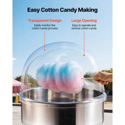 Cotton Candy Machine Cover, Transparent Acrylic Dome Bubble Shield, Cotton Candy Machine Bubble Shield Compatible with 20.5in Cottons Candies Machines Bowl for Party, Shops, Bottom Groove Design image 2