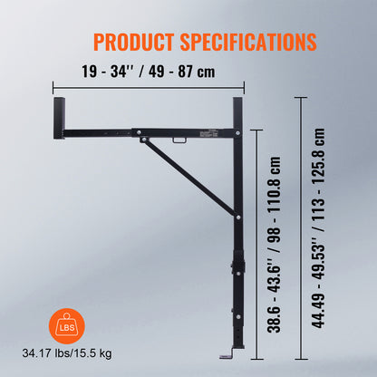 Truck Rack, 19-34inch Extendable Truck Ladder Rack, 38.6"-43.6" Adjustable Height, 250 lbs Capacity Steel Ladder Rack for Truck, Heavy Duty Truck Bed Rack for Kayak, Surfboard, Lumber, Ladder image 10