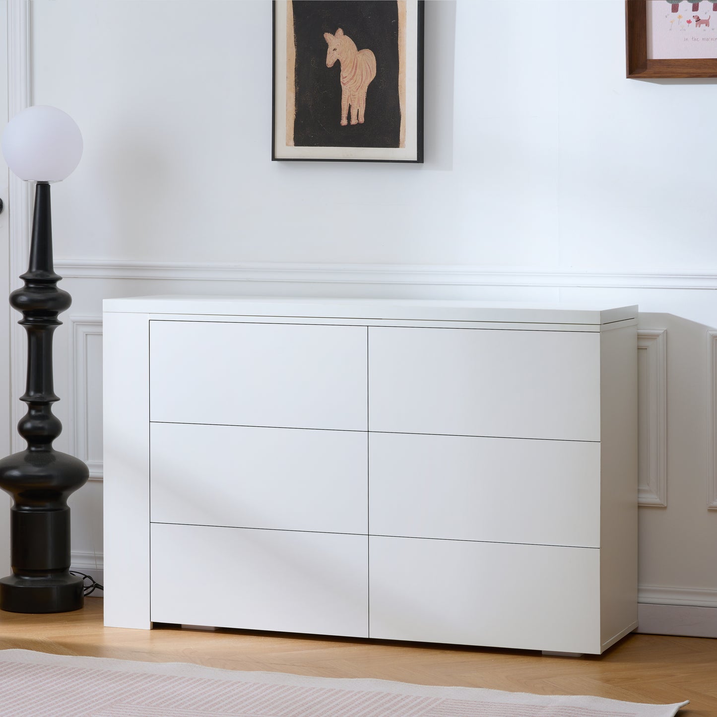 6 Drawer Vanity Dresser Combo with L-Shaped Desk,Wide Desktop & Deep Space,Wood Extendable Vanity Desk for Bedroom Dressing Room image 8