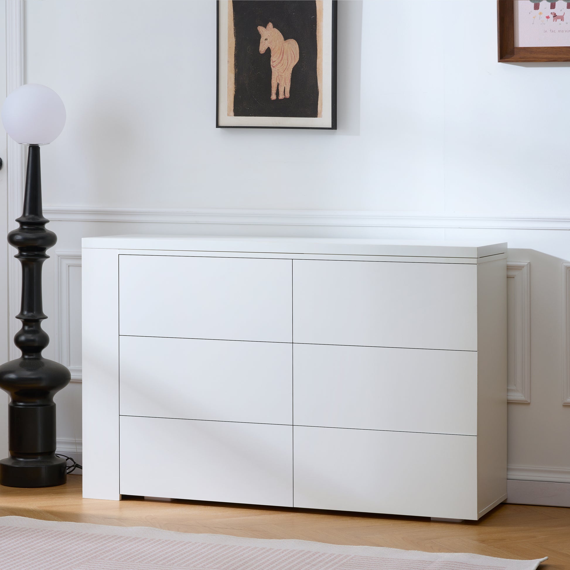 6 Drawer Vanity Dresser Combo with L-Shaped Desk,Wide Desktop & Deep Space,Wood Extendable Vanity Desk for Bedroom Dressing Room image 8